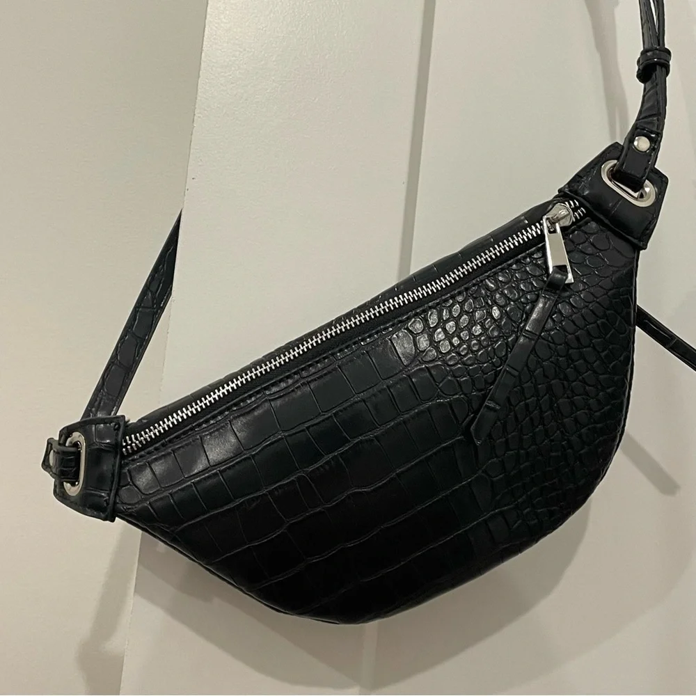 The Drop Black Croc Embossed Leather Belt Bag / Crossbody - Picture 1 of 5